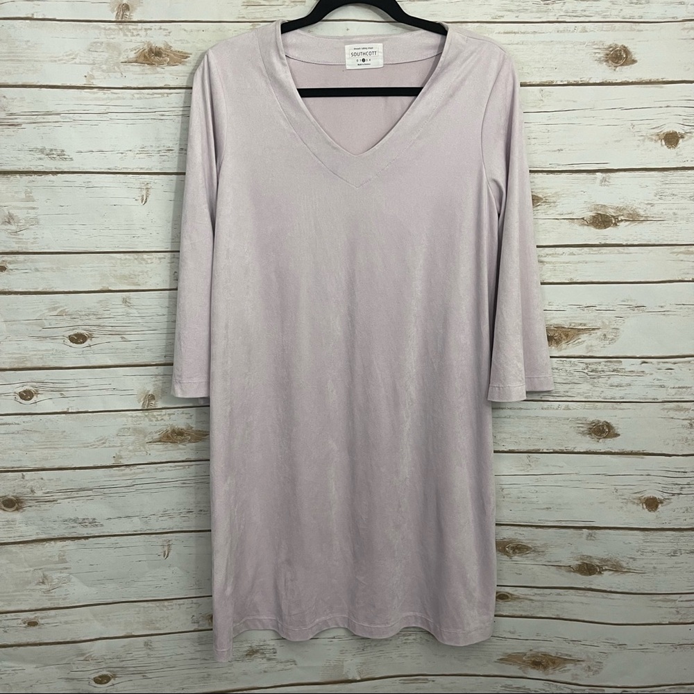 Southcott Purple Faux Suede Margaret 3/4 Sleeve Shirt Shift Dress 2